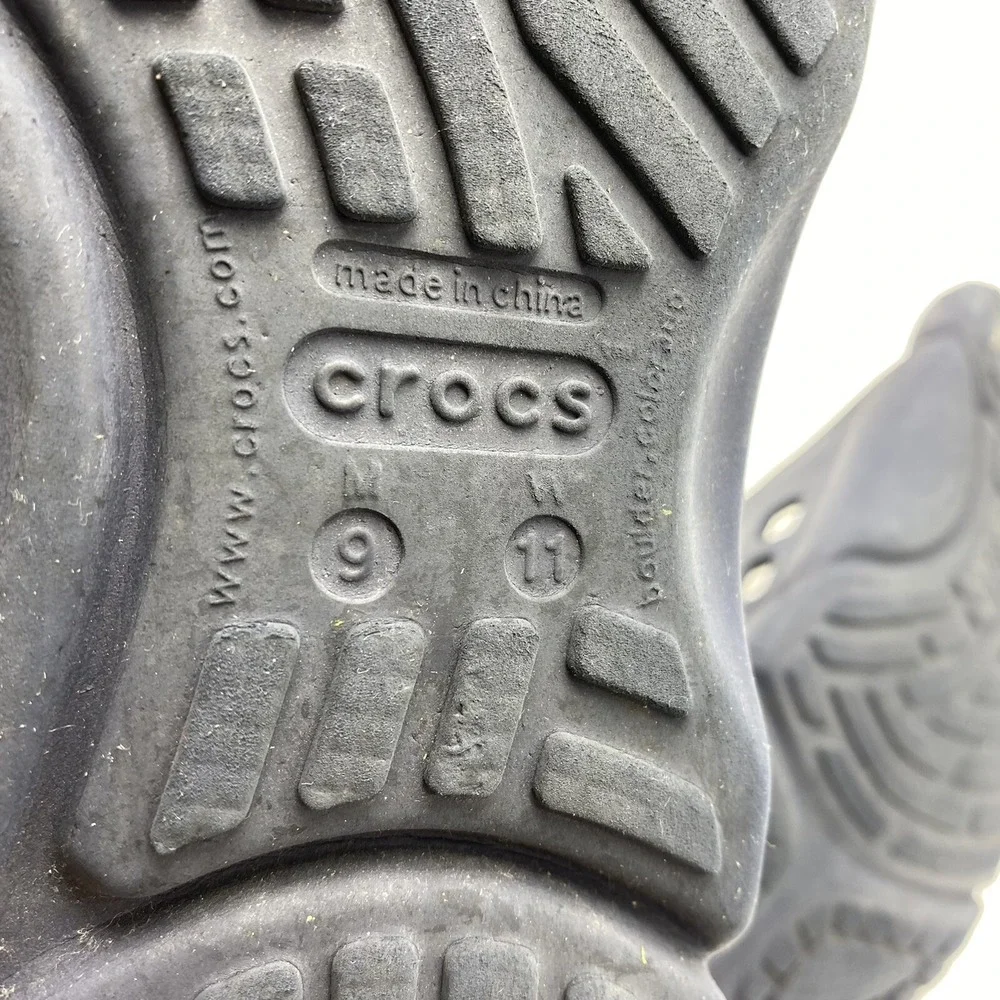 Crocs Sandals Mens 9 Slides Navy Gray Shoes Womens 11 Slip On Beach Pool